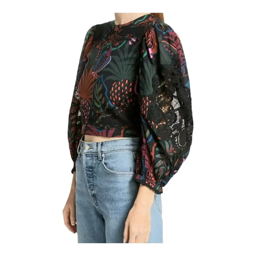 FARM Rio FrutisDream Puff Sleeve SubtleFruit Print NWT Sz S BOHO Art to Wear Y2K